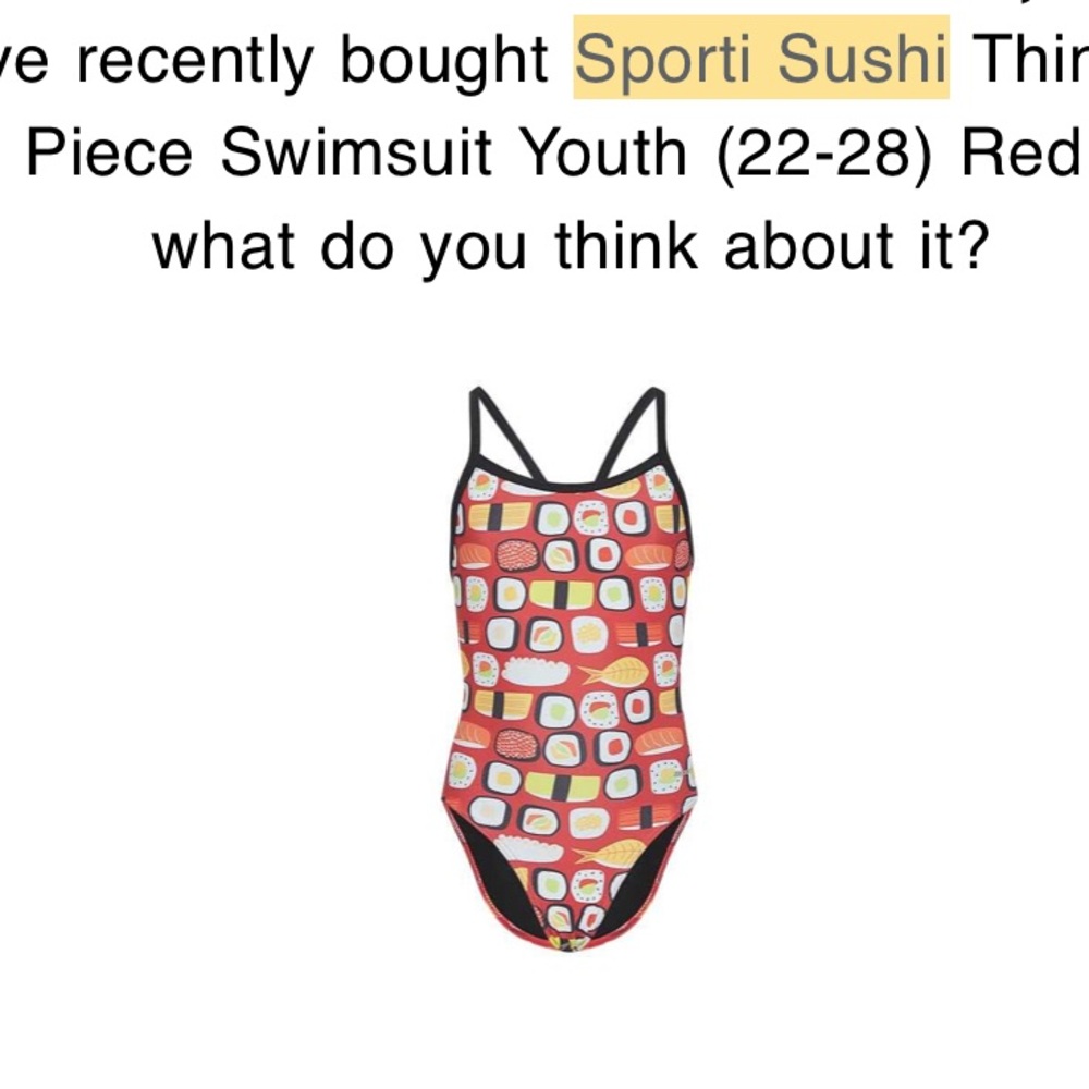 NWT sporti Kids Swim One Piece - sushi